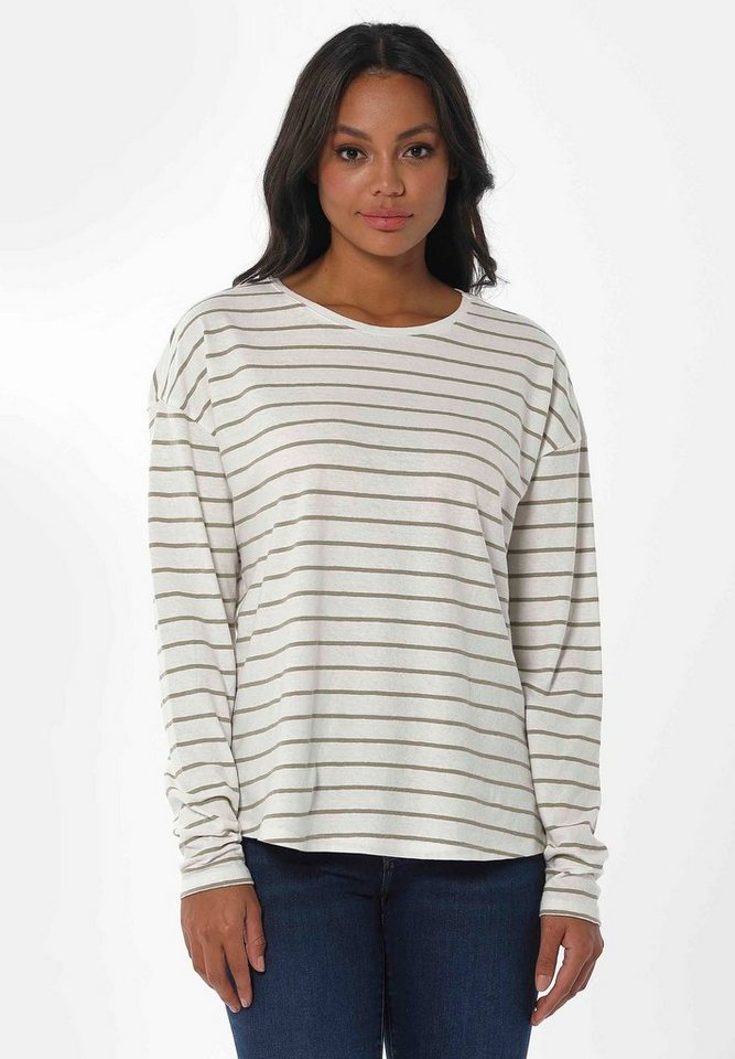 ORGANICATION T-Shirt Women's Striped L/S T-shirt in Off White/Olive von ORGANICATION