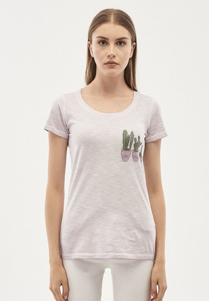 ORGANICATION T-Shirt Garment Dyed T-Shirt aus Bio-Baumwolle mit Kaktus-Print in Lilac von ORGANICATION