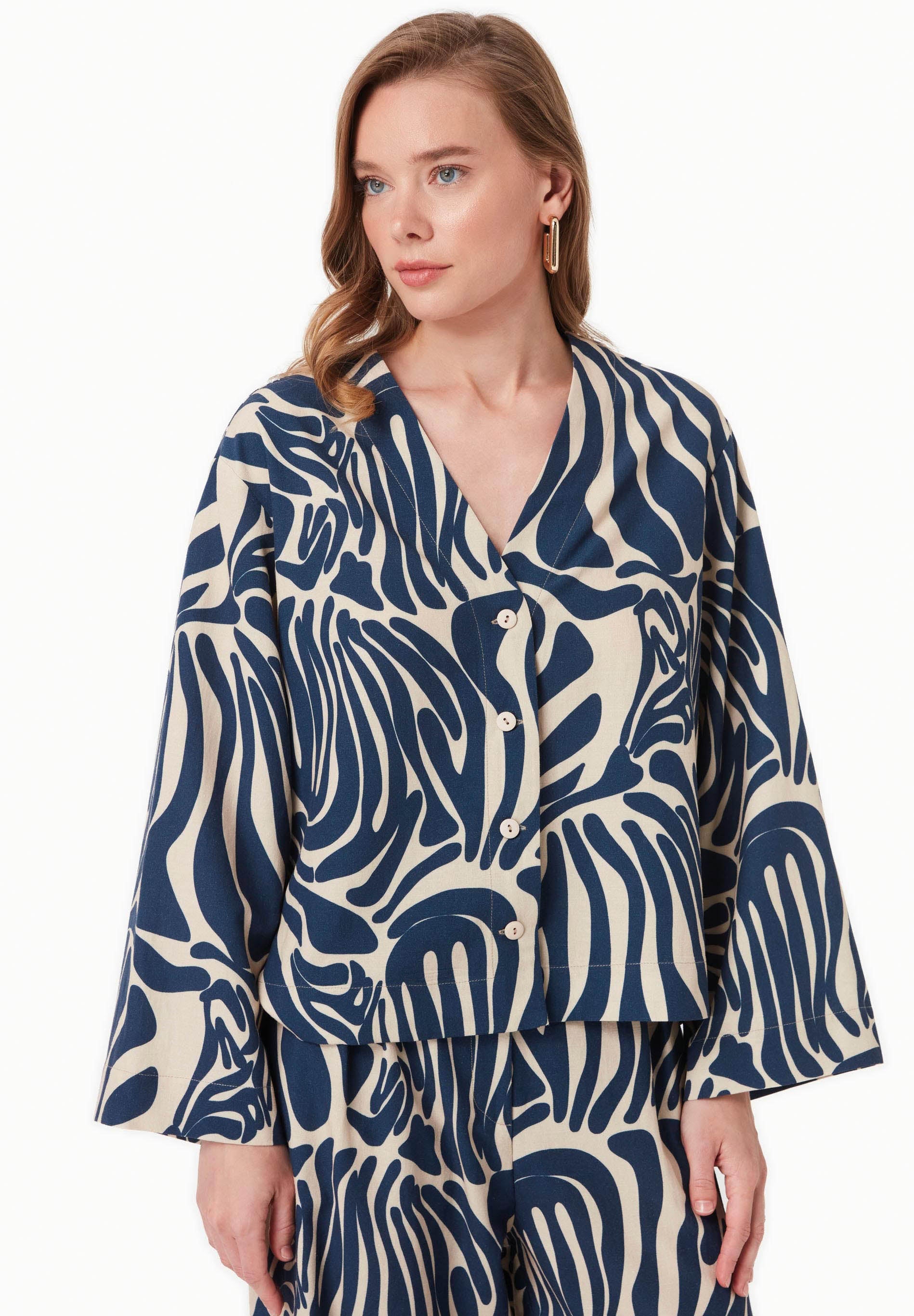 Patterned Viscose Blend Blouse Abstract Blue von Organication