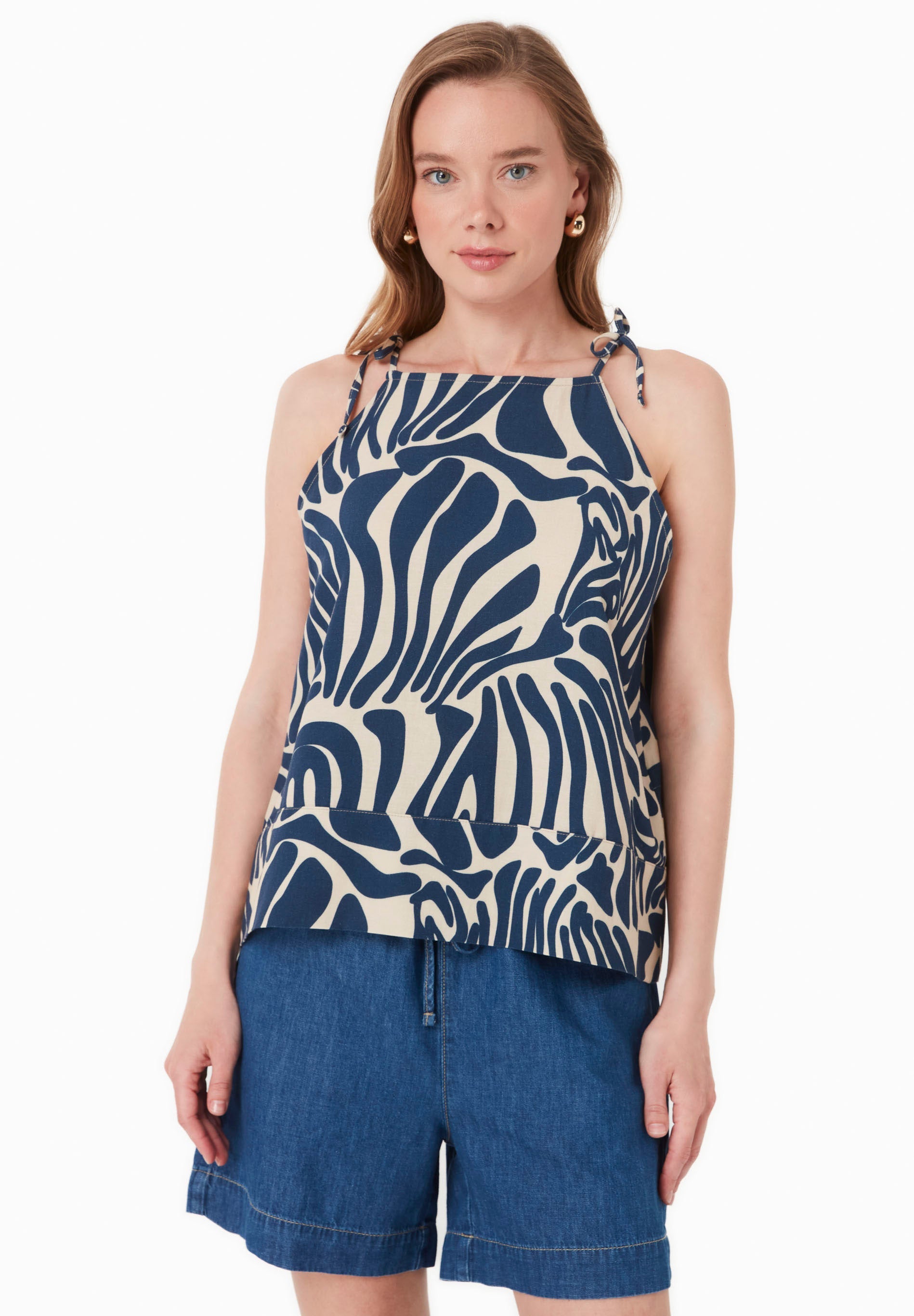 Patterned Viscose Blend Top Abstract Blue von ORGANICATION