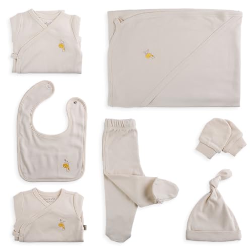 ORGANICKID Baby Set Neugeborene - weiche Bio-Baumwolle allergikerfreundlich 7 Teile mit Kapuzendecke - Baby Erstausstattung Geschenkset zur Geburt, 0-6 Monate, unisex Mädchen & Jungen von ORGANICKID