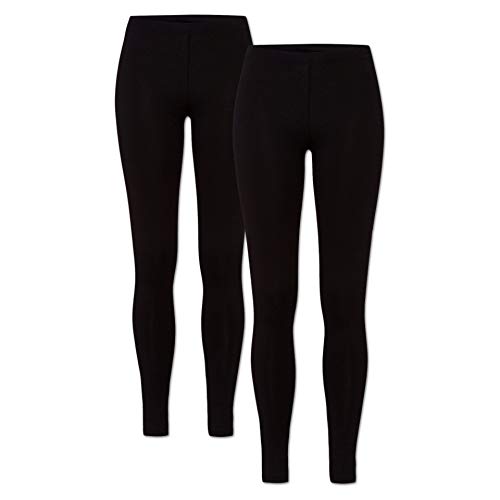 ORIGINAL BASICS Damen Leggings aus Baumwolle Lang Blickdicht Normaler Bund (2er Pack) Schwarz S/M (36/38) von ORIGINAL BASICS
