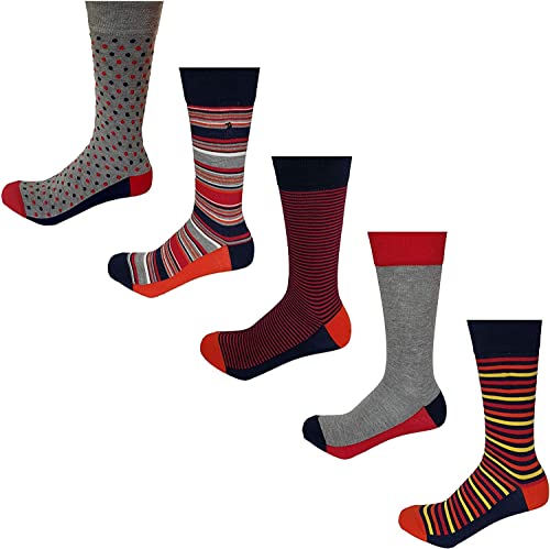 Original Penguin Herren-Socken mit gesticktem Logo, Baumwolle, mehrfarbig, Grau, Marineblau, Scharlachrot, Größe 40-45, 5 Paar von ORIGINAL PENGUIN