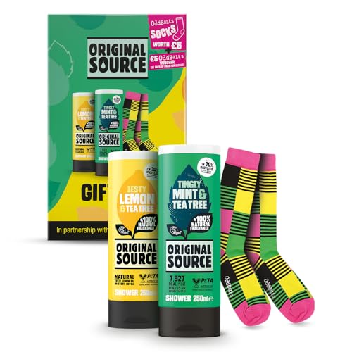 Original Source x Oddballs Geschenk, Set Minze & Teebaum Duschgel, Zitrone & Teebaum Duschgel, Oddballs Socken, Geschenke für Männer, 100 Prozent natürlicher Duft, Vegan, Tierversuchsfrei von ORIGINAL SOURCE