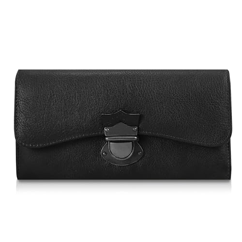 ORIREAL Damen Geldbörse Echtes Leder Damen Dip Dye Geldbörse mit 18 Kartenfächern Große Kapazität Kartenhalter Cluth Geldbörse, Schwarz, Retro von ORIREAL