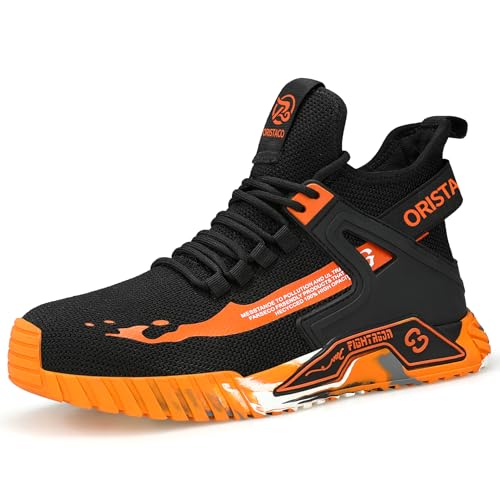 ORISTACO Arbeitsschutz-Crew-Stiefel, leicht, atmungsaktiv, Industriekonstruktion, Stahlkappe, Orange/Abendrot im Zickzackmuster (Sunset Chevron), 9 Women/7.5 Men von ORISTACO