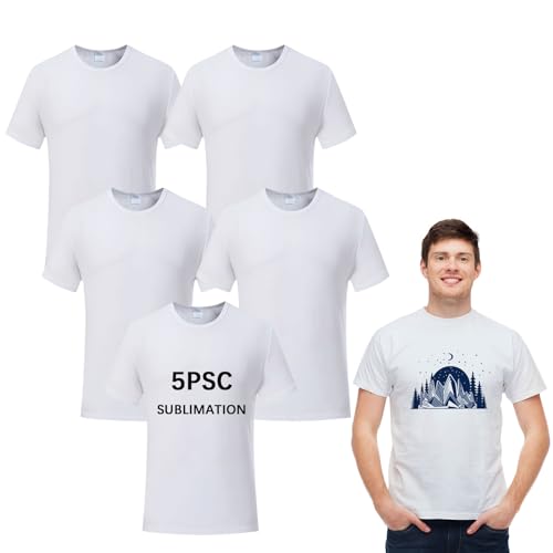 ORJ 5 Stück Polyester Erwachsene T-Shirts für Sublimation Weiß Blank Rundhalsausschnitt Herren Kurzarm T-Shirt, XXL, XXX-SMALL von ORJ