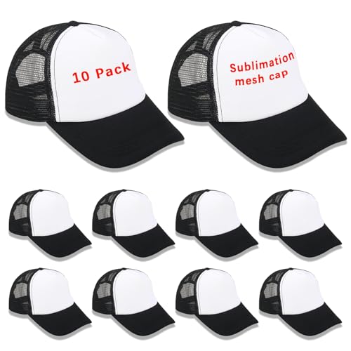 ORJ Baseballkappe, Unisex, Sublimationsdruck, blanko, Netzstoff, Polyester-Mesh, Schwarz und Weiß, 10 Stück, schwarz und weiß, Medium-3X-Large von ORJ