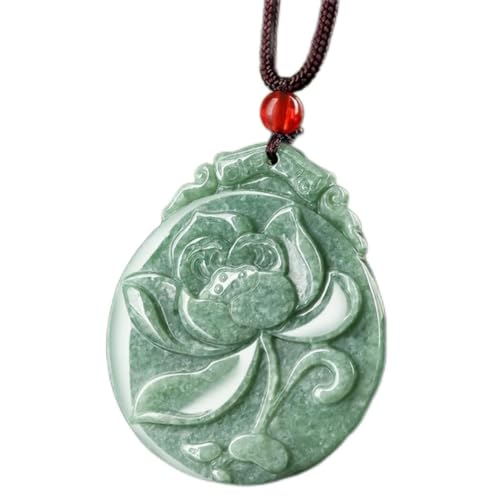Feng-Shui-Halskette, Drache und Phönix. Feng-Shui-Halskette, natürliche Jade-Halskette for Frauen, Halskette mit Lotusblüten-Charm-Anhänger und Kordel, grüne Jade-Amulett, Glücks-Halskette, Talisman f von ORLOVA