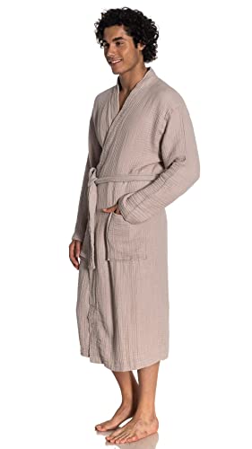 Musselin-Unisex-Bademantel, türkisch, 100 % Baumwolle, weich, saugfähig, natürliche Kleidungswäsche, Sand, Large-X-Large von ORMES