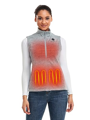 ORORO Beheizbare Weste Fleece Damen Beheizte Fleeceweste mit Powerbank Heizweste Damen - Ladegerät Nicht Enthalten (Hellgrau,M) von ORORO