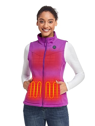 ORORO Beheizbare Weste Fleece Damen Beheizte Fleeceweste mit Powerbank Heizweste Damen - Ladegerät Nicht Enthalten (Lila,L) von ORORO