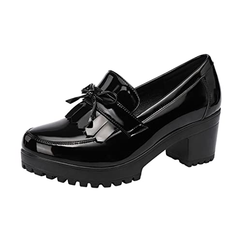 Damen Slipper Quasten Schleifenknoten Klassisch Slip-On Low-Cut Atmungsaktive Lederschuhe Blockabsatz rutschfeste Plateau-Pumps für Streetwear von OROSUA