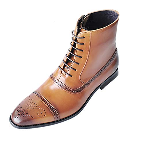 OROSUA Stiefeletten für Männer Brogue Square Toe Schnür-Reißverschluss Atmungsaktive Freizeitschuhe rutschfeste Lederstiefel von OROSUA