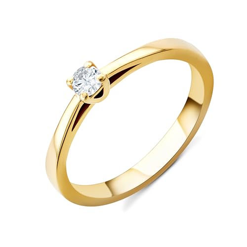 OROVI Damen Diamant Ring Gelbgold, Verlobungsring 14 Karat (585) Gold und Diamant Brillanten 0.1 Ct, Solitärring Ring Handgemacht in Italien von OROVI