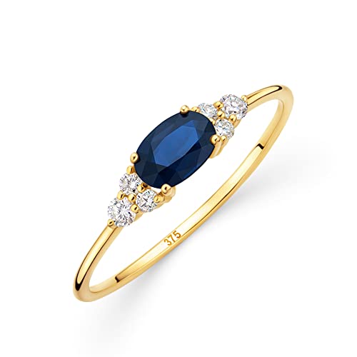 OROVI Damen Goldschmuck, Gold Ring, Saphir und 6 Diamanten 0.12 ct, Verlobungsring, Edelsteine, Geburtsstein, 9 Karat (375) Gelbgold von OROVI