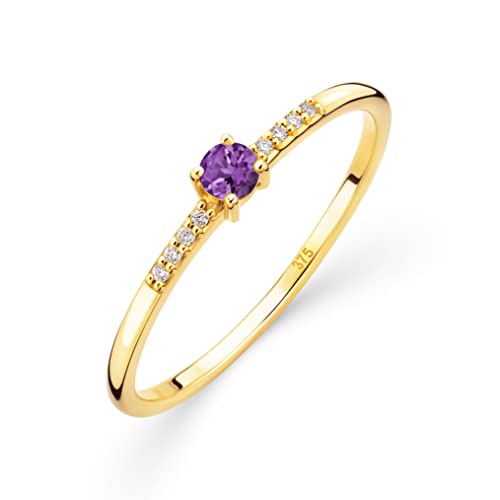 OROVI Damen Goldschmuck, Gold Ring, Solitaire Amethyst und 8 Diamanten 0.03 ct., Verlobungsring, Edelsteine, Geburtsstein, 9 Karat (375) Gelbgold von OROVI