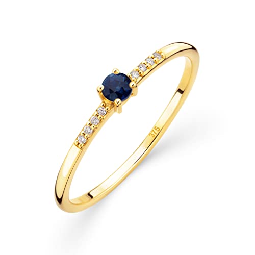 OROVI Damen Goldschmuck, Gold Ring, Solitaire Saphir und 8 Diamanten 0.03 ct., Verlobungsring, Edelsteine, Geburtsstein, 9 Karat (375) Gelbgold von OROVI