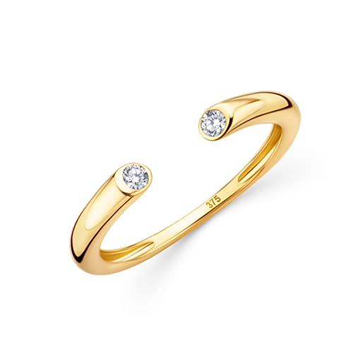 OROVI Damen Goldschmuck, Gold Ring mit zwei Diamanten 0.09 ct, offene Ringschiene, 9 Karat (375) Gelbgold von OROVI