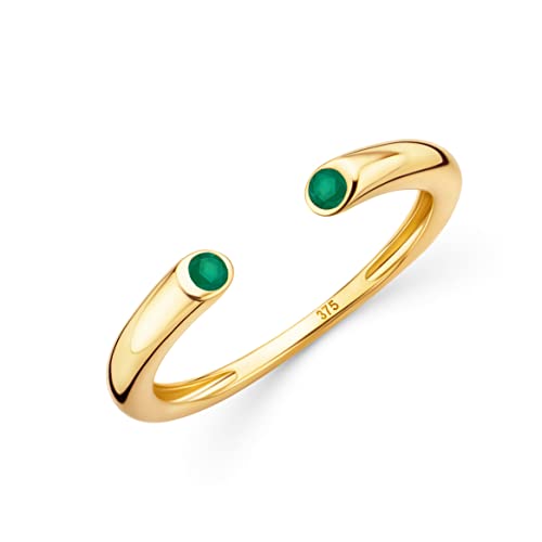 OROVI Damen Goldschmuck, Gold Ring mit zwei Smaragd, grüner Edelstein Geburtsstein, offene Ringschiene, 9 Karat (375) Gelbgold von OROVI