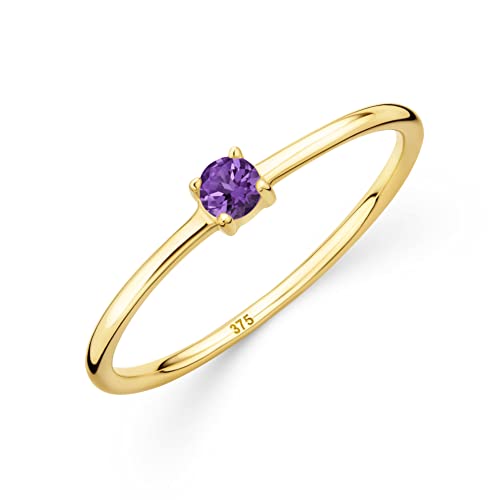 OROVI Damen Goldschmuck, Verlobungsring mit Amethyst, Gold Ring mit Solitaire Edelstein Geburtsstein violett, 9 Karat (375) Gelbgold von OROVI