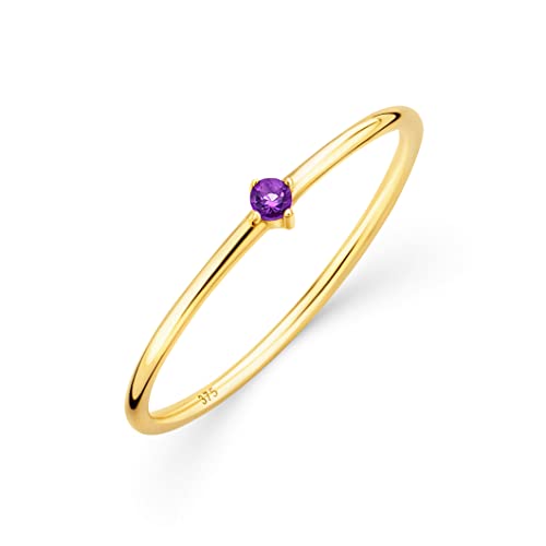 OROVI Damen Goldschmuck, Verlobungsring mit Amethyst, Gold Ring mit Solitaire Edelstein violett Geburtsstein, 9 Karat (375) Gelbgold von OROVI