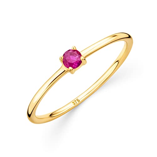 OROVI Damen Goldschmuck, Verlobungsring mit Rubin, Gold Ring mit Solitaire Edelstein Geburtsstein rot, 9 Karat (375) Gelbgold von OROVI