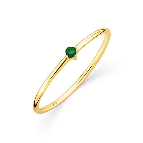 OROVI Damen Goldschmuck, Verlobungsring mit Smaragd, Gold Ring mit Solitaire grüner Edelstein Geburtsstein, 9 Karat (375) Gelbgold von OROVI