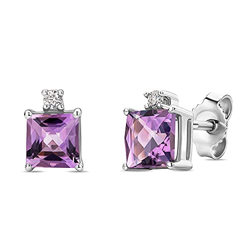 OROVI Damen Ohrstecker | echtes 9 Karat (375) Weißgold | mit 2 Amethysten von 1,34 Karat und 2 echten Diamanten | hautfreundliche Brillant Gold Ohrringe | handgemachter Damen Schmuck von OROVI