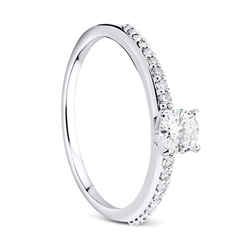 OROVI Damen Ring Weißgold 0.30 Ct Zentraler Solitär Diamant Verlobungsring 9 Karar (375) Gold und übrige Diamanten Brillanten 0.10 Ct von OROVI