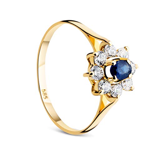 Orovi Damen Verlobungsring Gold Solitärring 14 Karat (585) Zirkonia und Sapphire GelbGold Ring von OROVI