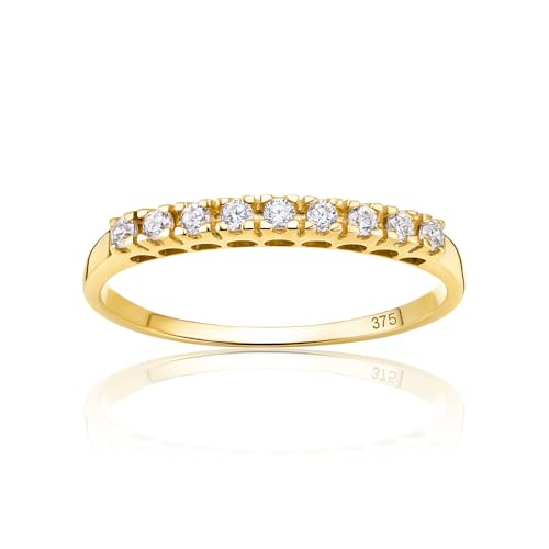 OROVI Ring Gold, 9 k (375) Gelbgold, Halb Ewigkeitsring mit Zirkonia Steine, Verlobungsring Damen, Gold Ring, Eternity Schmuck Damen, Goldene Trauringe, Hypoallergener Schmuck, inkl. Edler Schmuckbox von OROVI