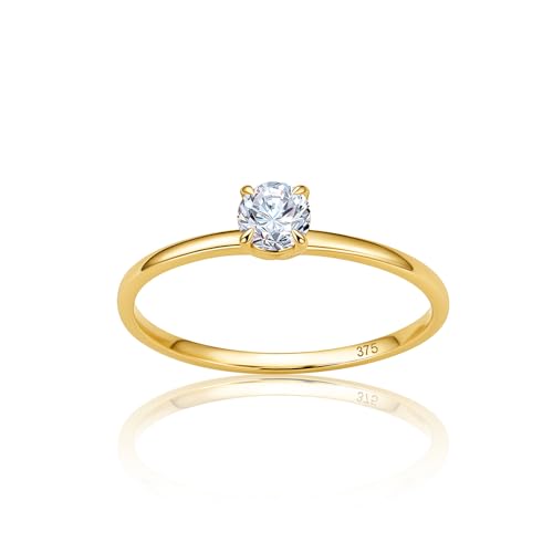OROVI Ring Gold, 9 k (375) Gelbgold, Verlobungsring Damen mit Zirkonia Stein, Goldring mit Stein, Ring Damen, Gold Schmuck, Goldene Trauringe, Hypoallergener Schmuck, inkl. Edler Schmuckbox von OROVI