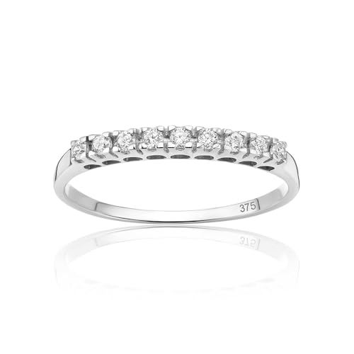 OROVI Ring Gold, 9 k (375) Weißgold, Halb Ewigkeitsring mit Zirkonia Steine, Verlobungsring Damen, Gold Ring, Eternity Schmuck Damen, Goldene Trauringe, Hypoallergener Schmuck, inkl. Edler Schmuckbox von OROVI