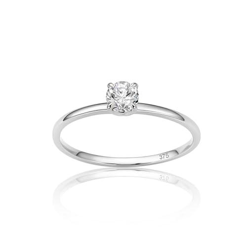 OROVI Ring Gold, 9 k (375) Weißgold, Verlobungsring Damen mit Zirkonia Stein, Goldring mit Stein, Ring Damen, Gold Schmuck, Goldene Trauringe, Hypoallergener Schmuck, inkl. Edler Schmuckbox von OROVI