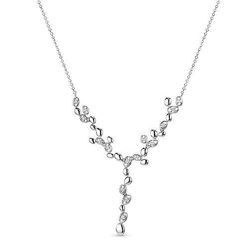 OROVI Schmuck Damen Collier Statement Kette mit weiße Funkelnde Zirkonia Steine die den modernen Anhänger zieren Zeitlose moderne Silberkette Halskette aus 925 Sterling Silber, 45 cm lang von OROVI