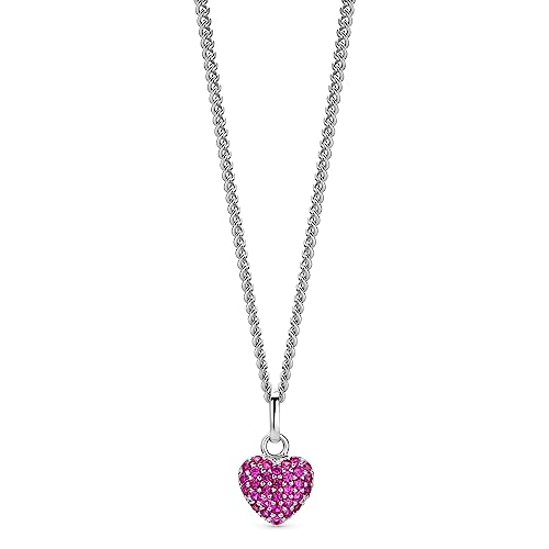 OROVI Schmuck Damen Herz–Kette mit Herzanhänger Edelsteine Geburtssteine rosa Rubinen pavé besetzt Zeitlose klassische Silberkette Halskette aus 925 Sterling Silber, 46 cm lang von OROVI