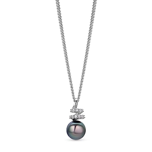 OROVI Schmuck Damen Perlenkette mit einer schwarzen Süßwasser Zuchtperle umgeben von weißen Zirkonia in Brillantschliff Zeitlose moderne Perlen Silberkette Halskette aus 925 Sterling Silber, 46 cm von OROVI