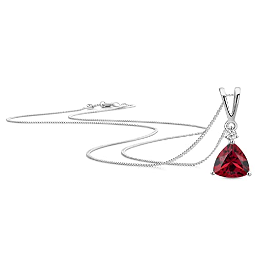 OROVI Solitär Damen Halskette | echtes 9 Karat (375) Weißgold | mit Granat von 0,90 Karat und echtem Diamant | hautfreundliche Brillant Gold Kette, Ankerkette | handgemachter Damen Schmuck von OROVI