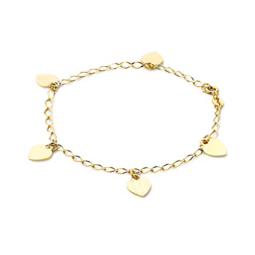 Orovi Damen Armband Gelbgold Charm Bettelarmband 9 Karat (375) Gold Anhäger Herzen, 19 cm Lang von OROVI