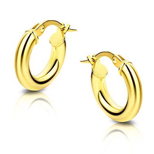 Orovi Schmuck Damen Klassische Zeitlose runde goldene Creolen Ohrringe elegante Klappcreolen aus Gelbgold 9 Karat(375) Gold, Kreolen-Durchmesser 14 mm von OROVI