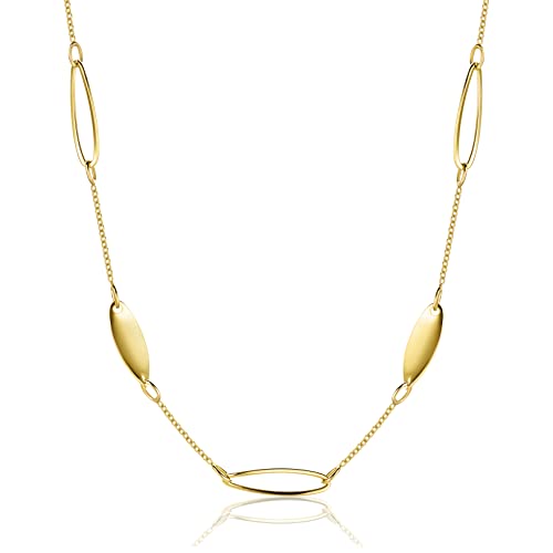 OROVI Damen Goldschmuck, Gold Kette mit Plättchen und Glieder Anhänger, Ankerkette, Collier 9 Karat (375) Gelbgold 42 cm von OROVI