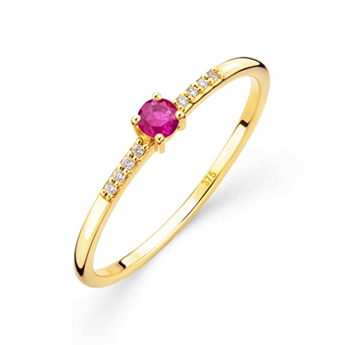 OROVI Damen Goldschmuck, Gold Ring, Solitaire Rubin und 8 Diamanten 0.03 ct., Verlobungsring, Edelsteine, Geburtsstein, 9 Karat (375) Gelbgold von OROVI