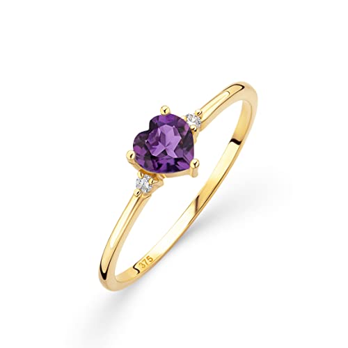 OROVI – Verlobungsring Damen aus 9 Ct Gelbgold (375) mit Amethyst in Herzschliff 0.41 Ct und 0.03 Ct Diamanten – Verlobungsring Edelstein & Brillanten – Hypoallergen & handgefertigt (Gr. 54) von OROVI