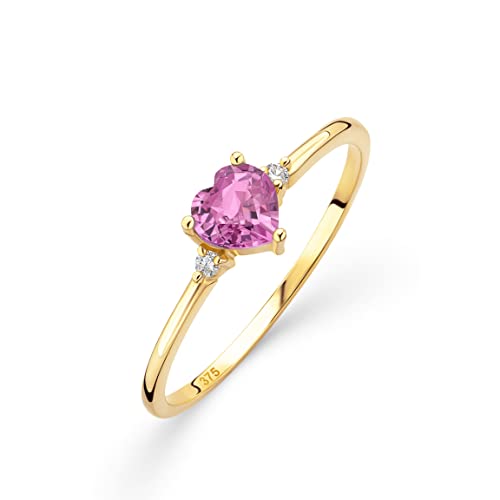 OROVI – Verlobungsring Damen aus 9 Ct Gelbgold (375) mit rosa Saphir in Herzschliff 0.48 Ct und 0.03 Ct Diamanten – Verlobungsring Edelstein & Brillanten – Hypoallergen & handgefertigt (Gr. 52) von OROVI