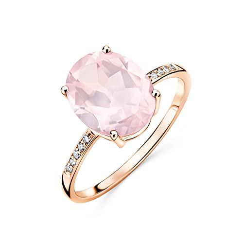 OROVI Damen Goldschmuck, Ring aus Roségold mit 10 Diamanten 0.04 ct und Solitaire Edelstein Rosenquarz 2.52 ct Geburtsstein, 9K (375) Gold, Verlobungsring von OROVI