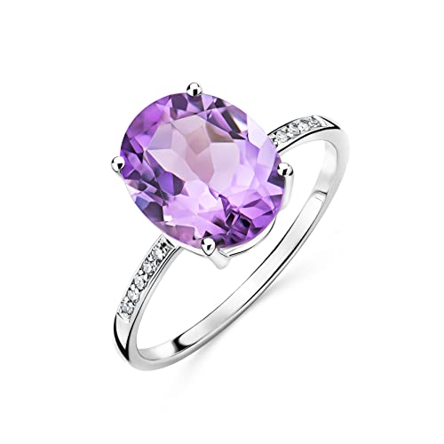 OROVI Damen Goldschmuck, Ring aus Weißgold mit 10 Diamanten 0.04 ct und Solitaire Edelstein rosa Amethyst Geburtsstein 9K (375) Gold, Verlobungsring von OROVI