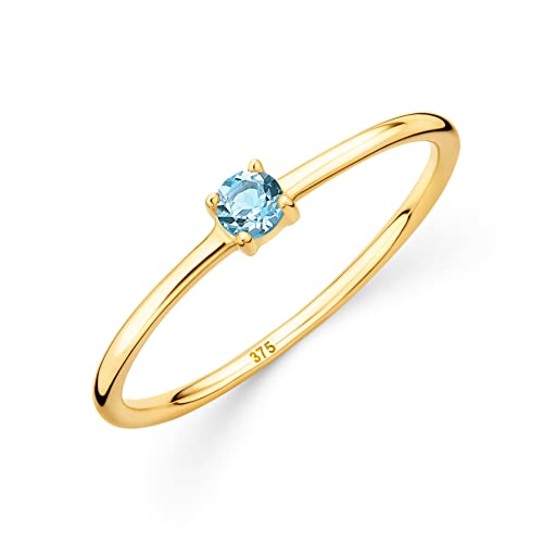 OROVI Damen Goldschmuck, Verlobungsring mit Blautopas, Gold Ring mit Solitaire Edelstein Geburtsstein blau, 9 Karat (375) Gelbgold von OROVI