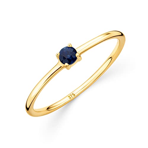 OROVI Damen Goldschmuck, Verlobungsring mit Saphir, Gold Ring mit Solitaire Edelstein Geburtsstein blau, 9 Karat (375) Gelbgold von OROVI