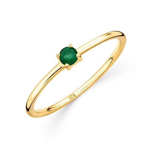 OROVI Damen Goldschmuck, Verlobungsring mit Smaragd, Gold Ring mit Solitaire Edelstein Geburtsstein grün, 9 Karat (375) Gelbgold von OROVI